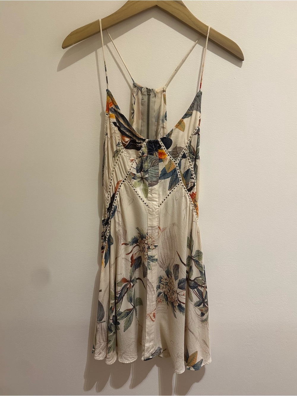 LF Cream Floral Mini Dress with Green & Blue Accents